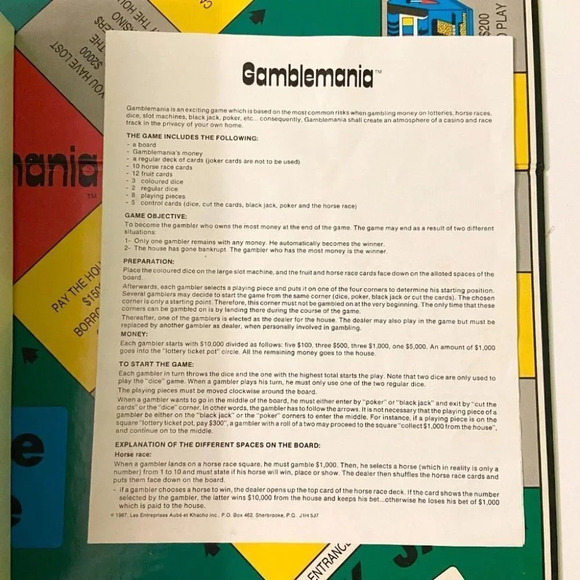 Vintage 1987 Gamblemania Board Game Aube and Khacho Gambling Game Complete - Picture 9 of 12